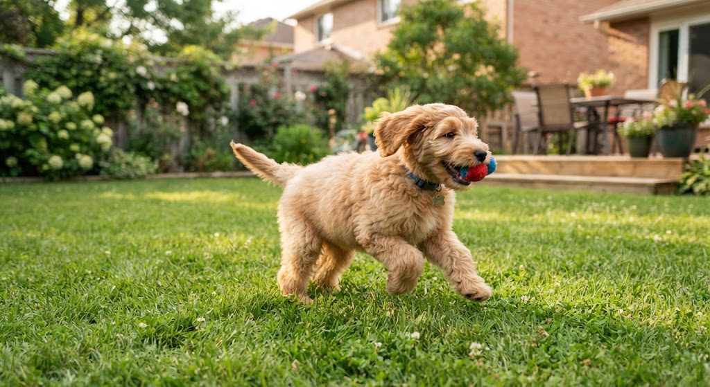 mini goldendoodle for sale looking at the camera at texas